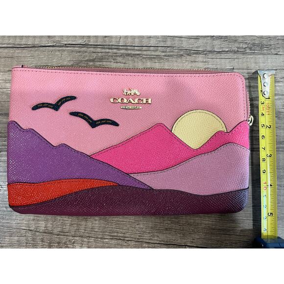 Coach Sunset Mountains Leather Wristlet Clutch – Pink Multicolor - Picture 3 of 8